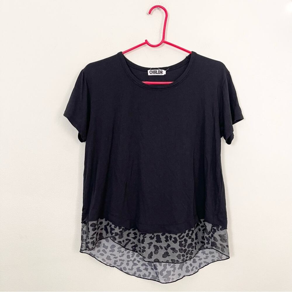 Chrldr Short Sleeve Top with Raffle at the hem women’s size M black and green